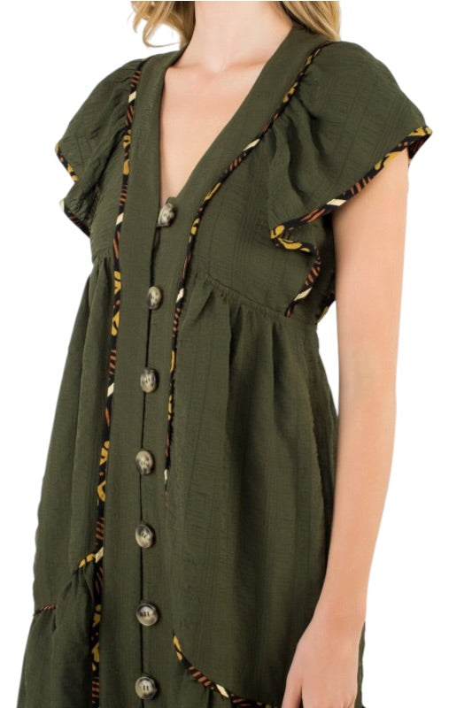 Olive Flutter Sleeve Midi