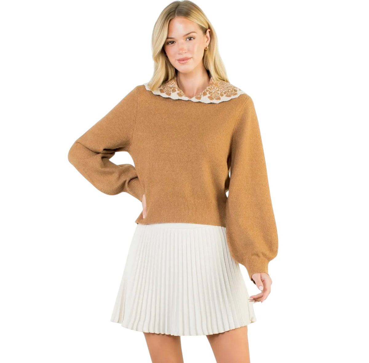 Camel Collar Detail Sweater