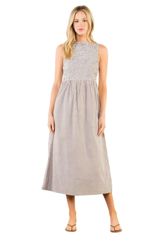 Chocolate Gingham Smocked Midi