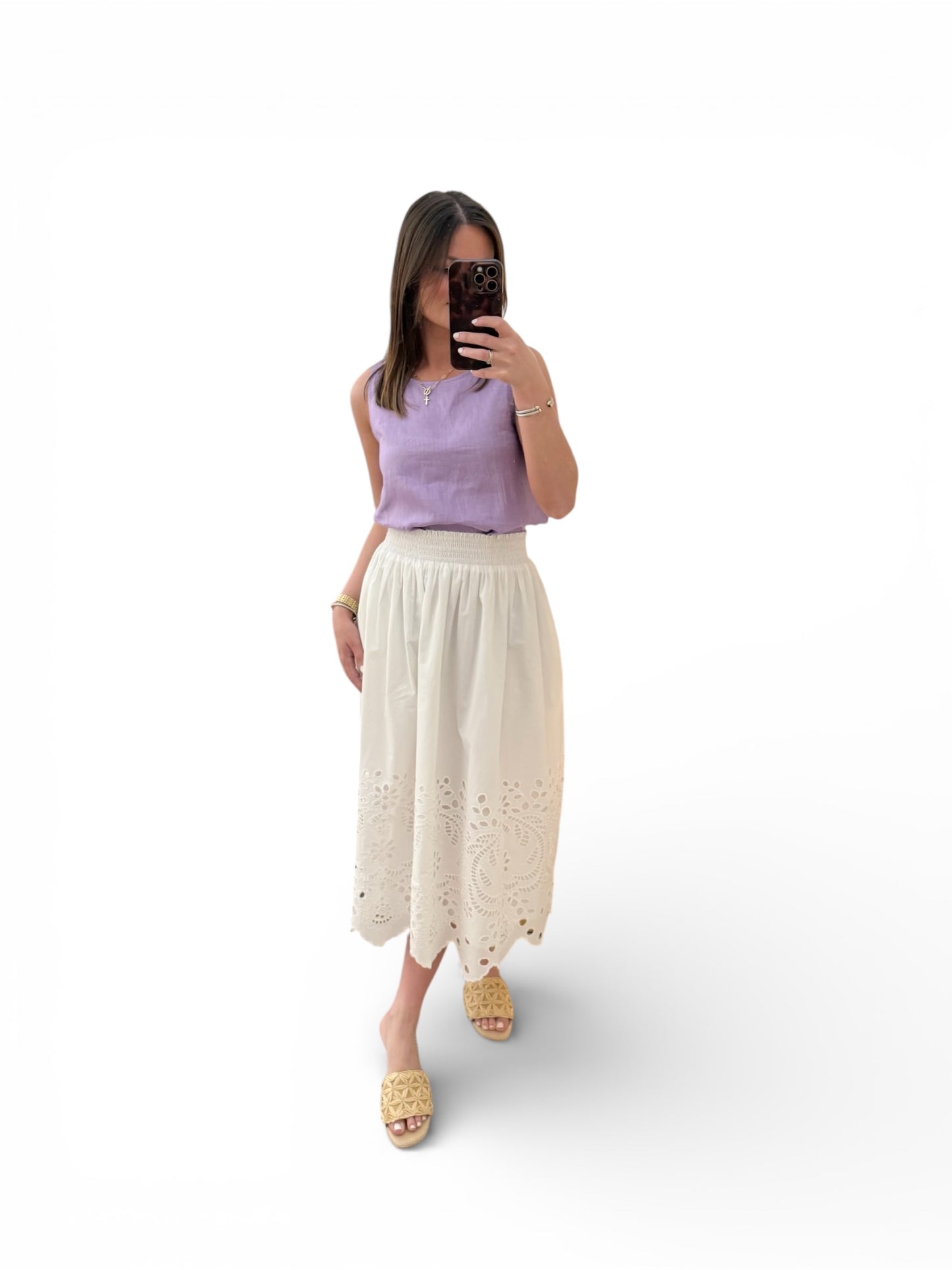 Poplin Eyelet Midi Skirt