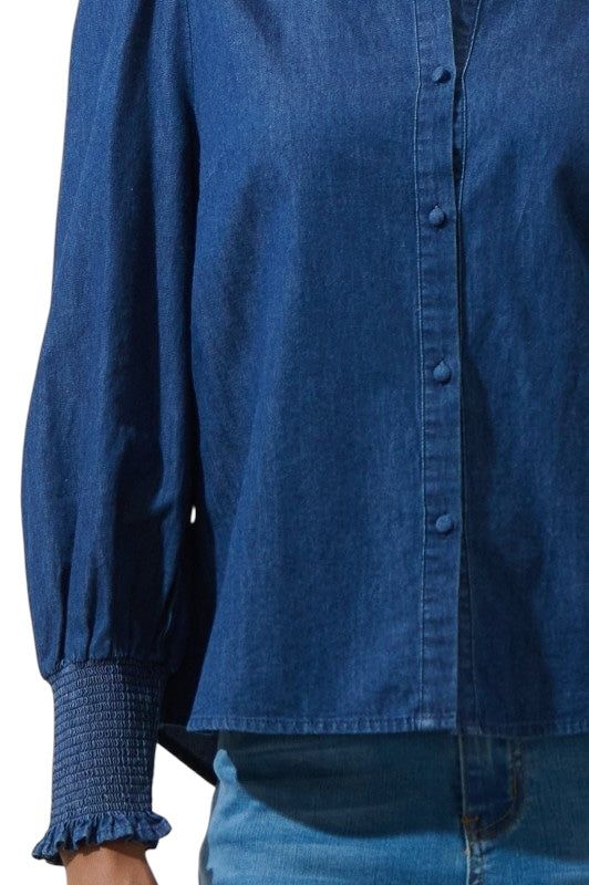 Smocked Denim Blouse