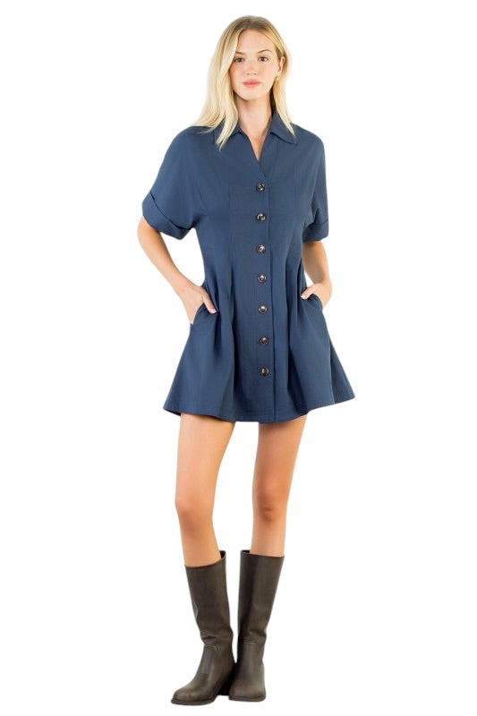 Navy Button Front Mini