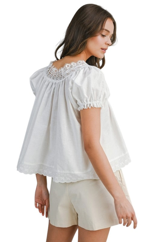 Lace & Poplin Babydoll Top