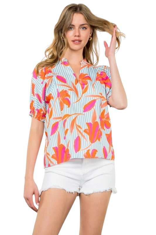 Blue Stripes Floral Top