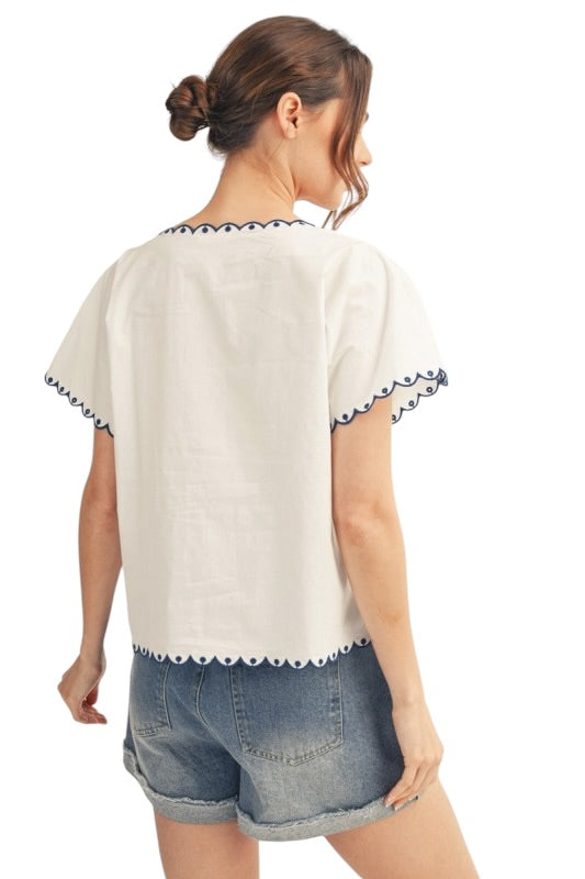 Blue Parrots Embroidered Top