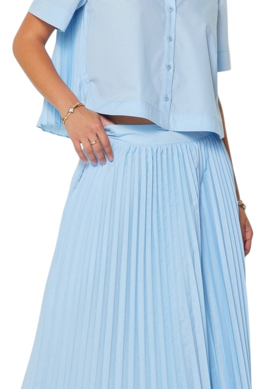 Pleated Poplin Midi Skirt