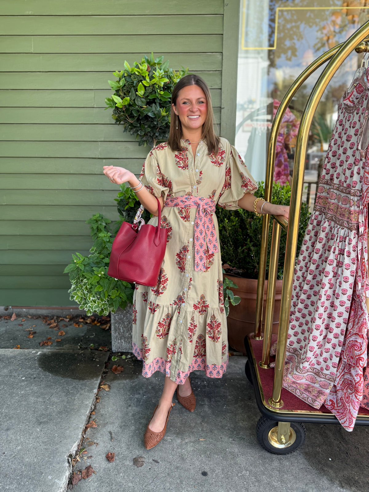 Meg Midi in Red & Pink Florals on Parchment