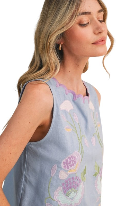 Scallop Embroidered Tank- 2 Colors