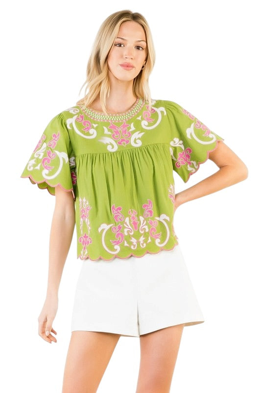 Scallop Embroidery Top- 2 Colors
