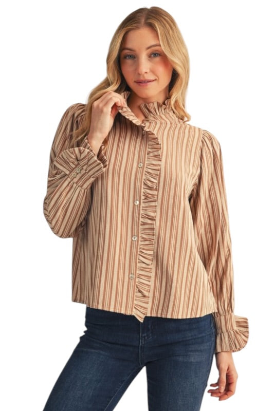 Ruffle Mixed Stripes Blouse- 3 Colors