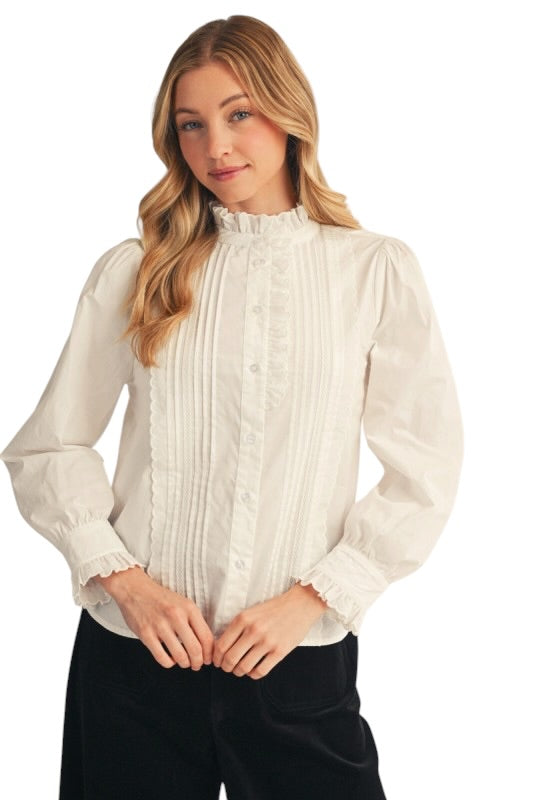 Poplin Eyelet Top in Off White