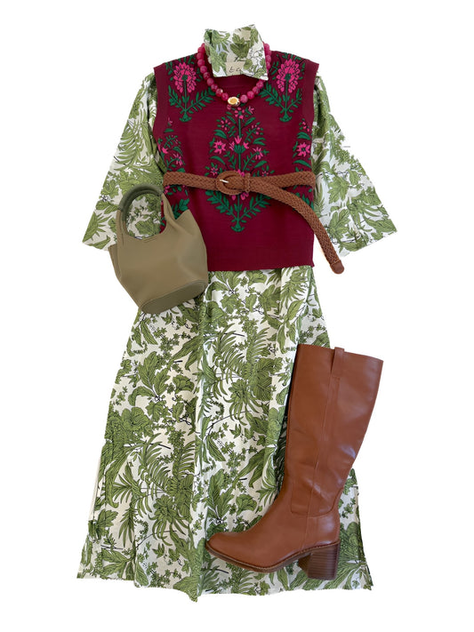 Carondelet Shirt Dress in Green Tropics