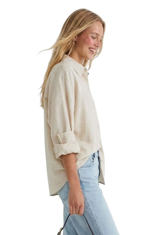 Linen Blend Rolled Sleeve Top- 3 Colors