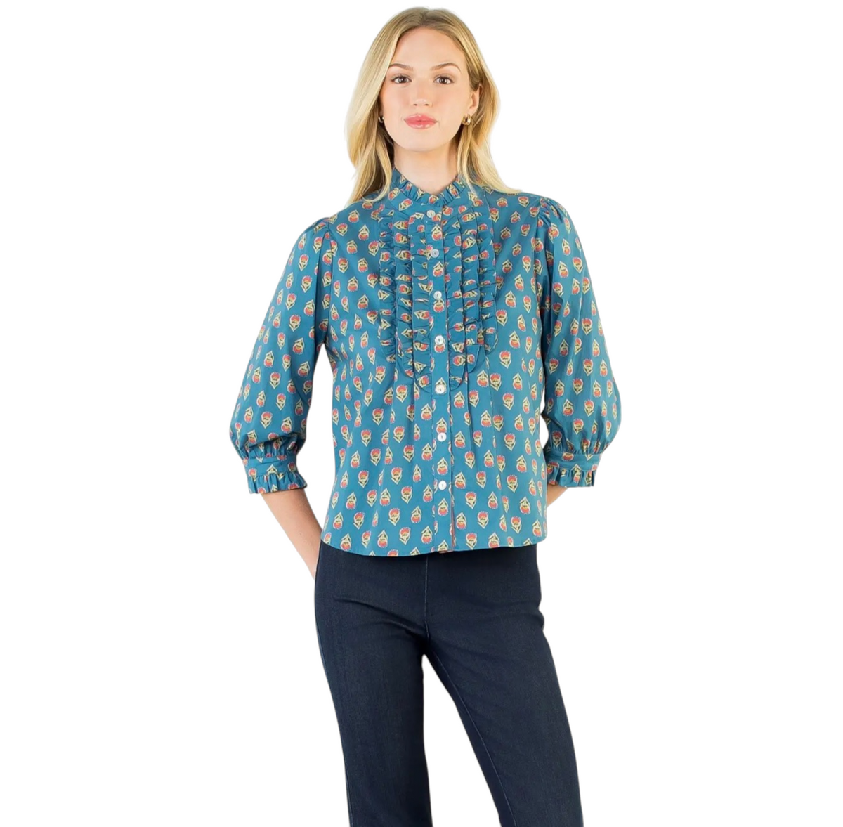 Blue & Rust Floral Blouse