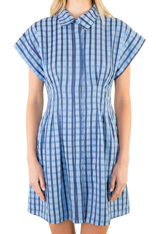 Pleated Waist Windowpane Mini