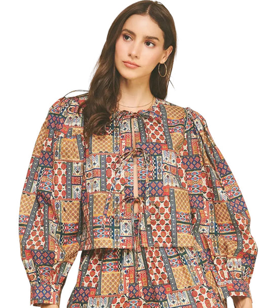 Tie Front Patchwork Top