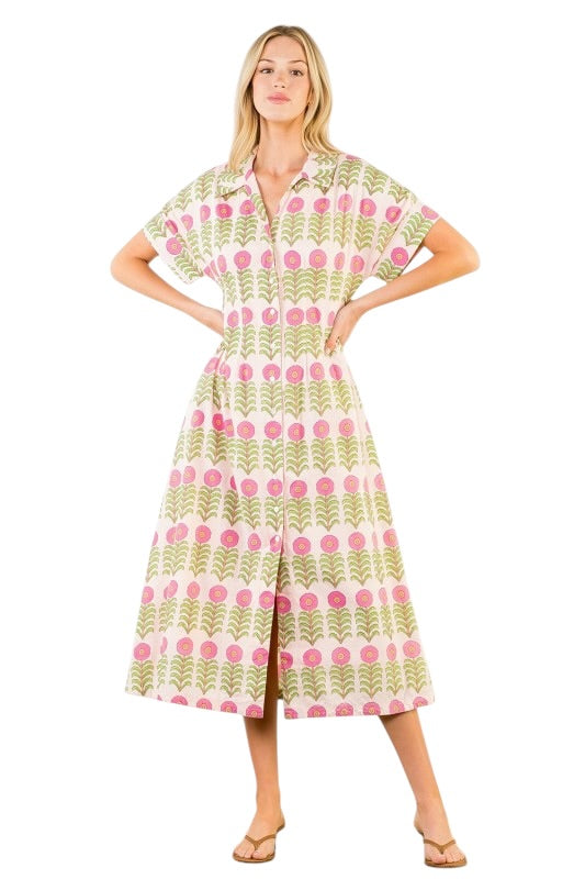 Pink & Green Floral Midi