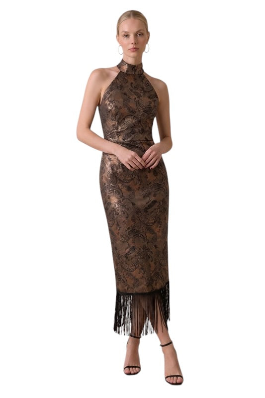 Paisley Fringe Halter Midi