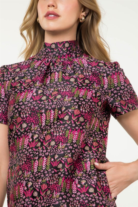 Pink Floral Jacquard Shift
