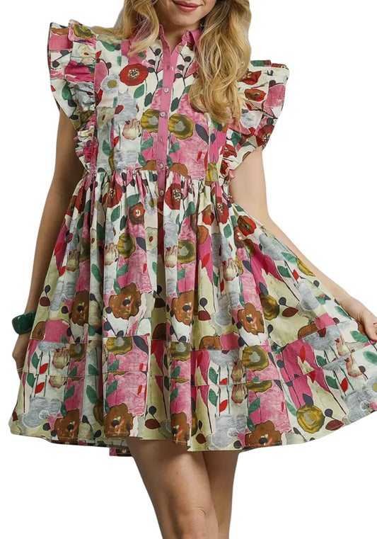 Mixed Blooms Shirt Dress