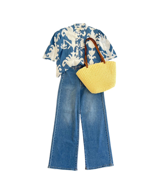 Bailey Top in Blue Ikat