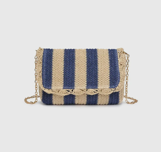Navy Stripe Straw Handbag
