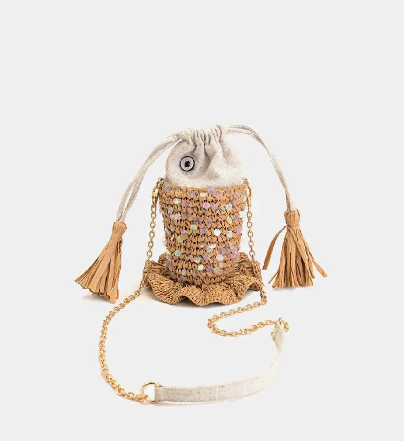 Ocean Whimsy Raffia Fish Bag