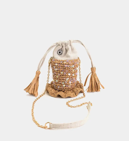 Ocean Whimsy Raffia Fish Bag