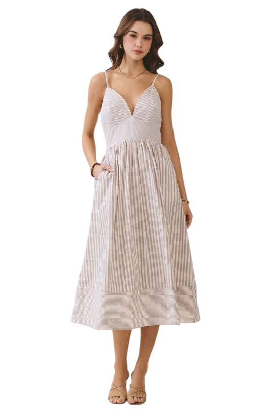 Mixed Stripes Midi in Tan