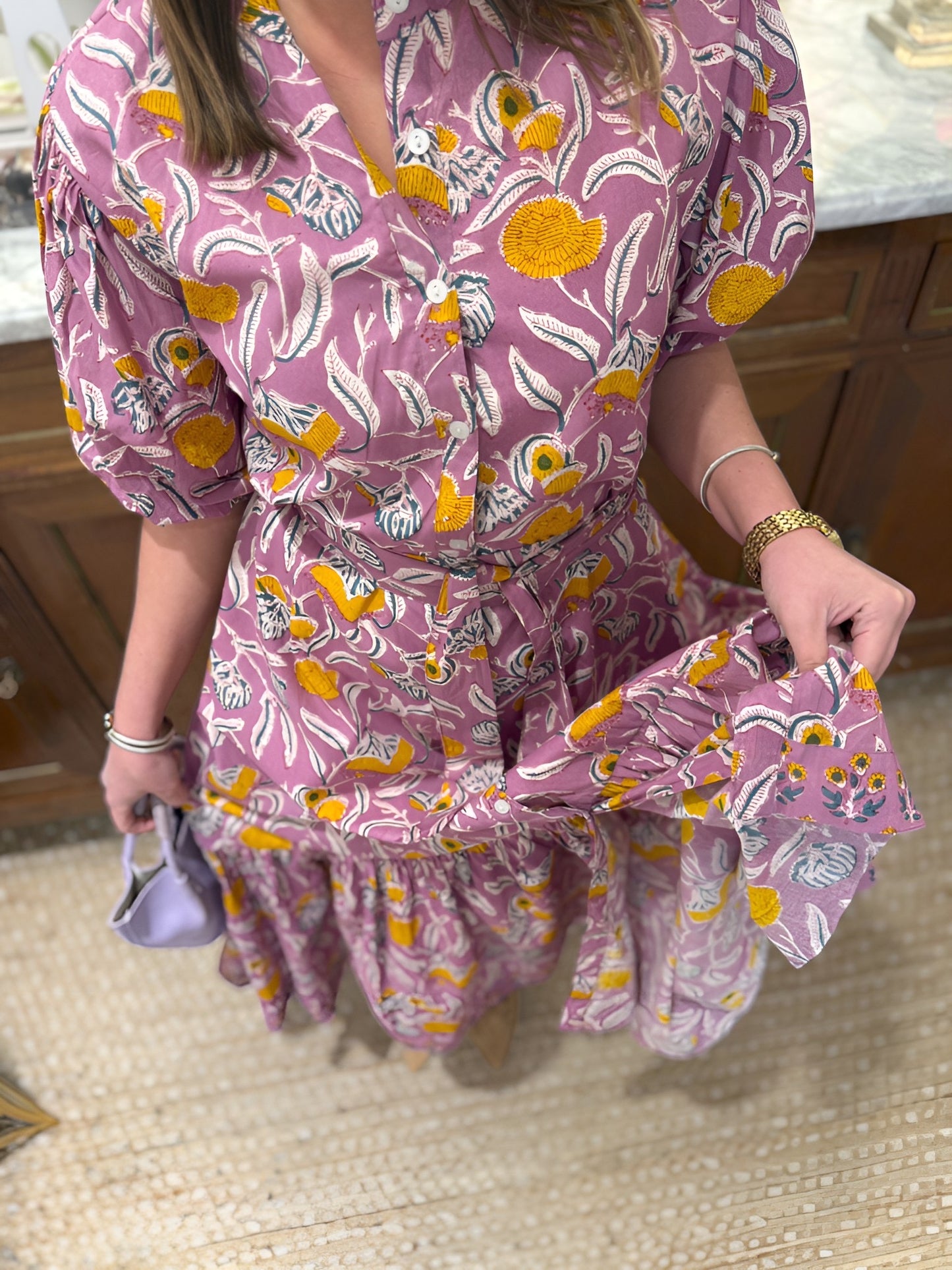 Meg Midi in Purple Floral Vine