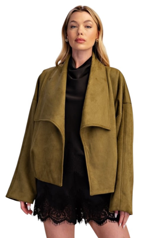 Suede Shawl Front Jacket- 2 Colors