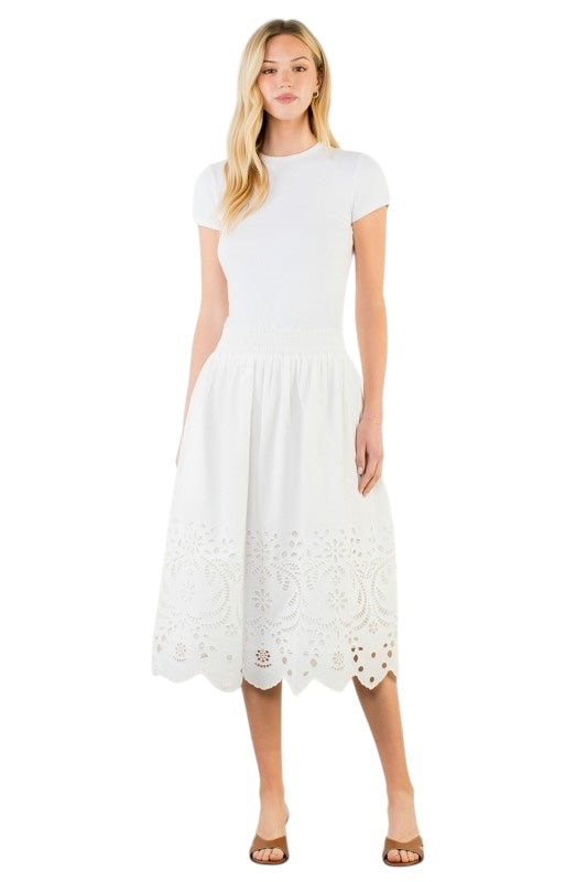 Poplin Eyelet Midi Skirt