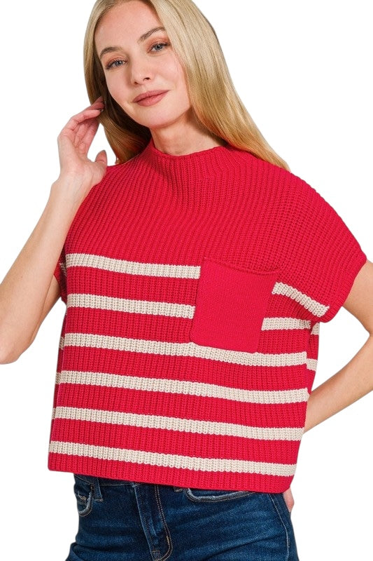 Cap Sleeve Stripe Sweater - 3 Colors