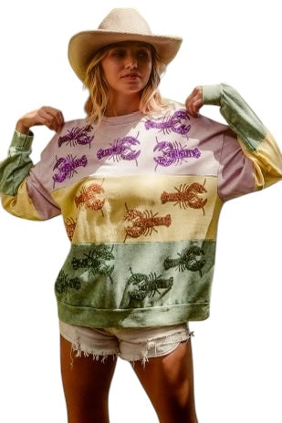 Sequin Crawfish Colorblock Sweatshirt