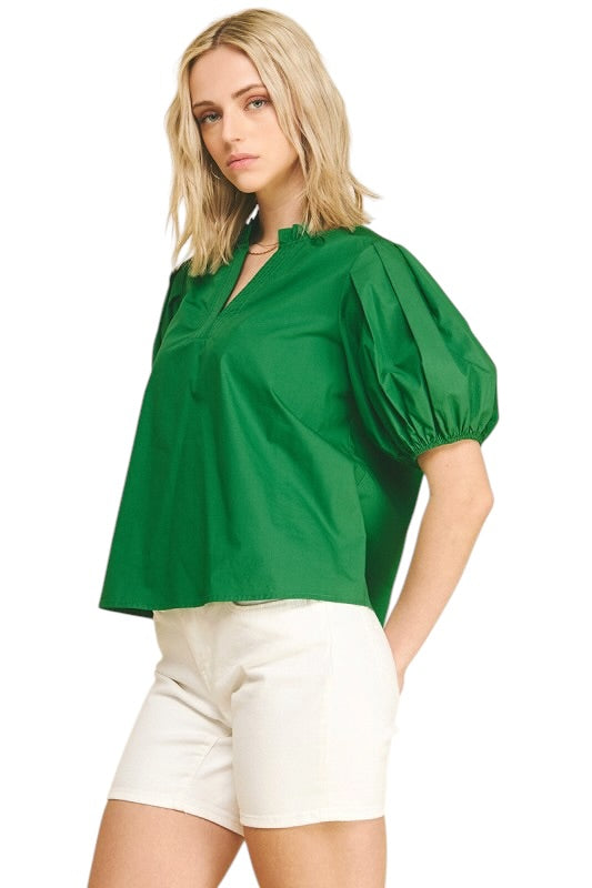 Pleated Sleeve Top - 2 Colors