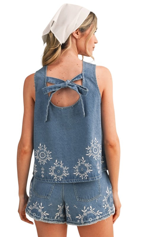Denim Embroidered Set