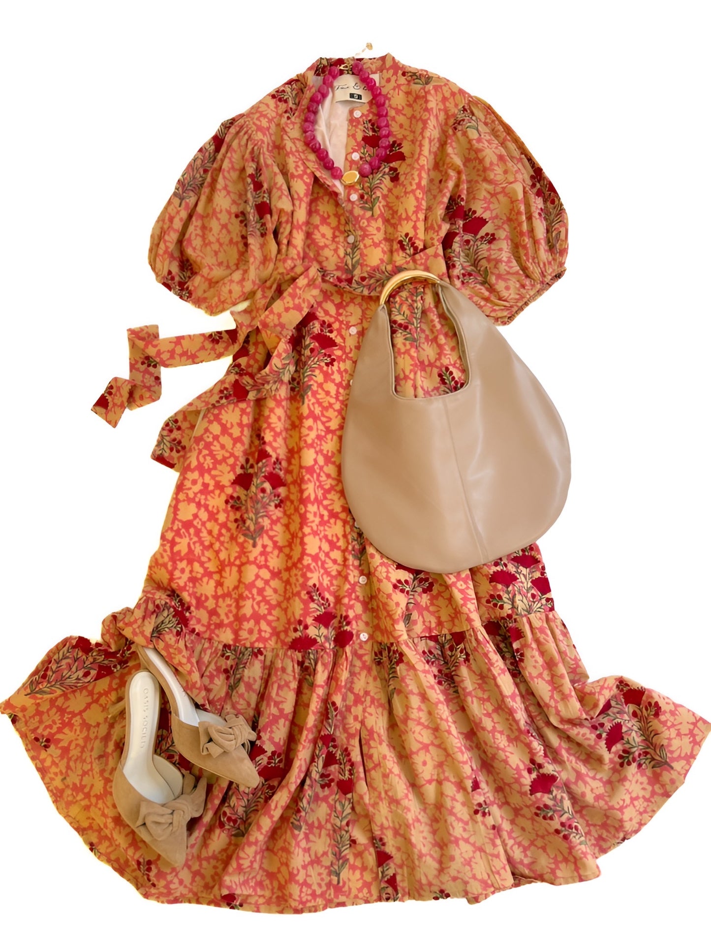 Meg Mid in Red & Pink Thistle