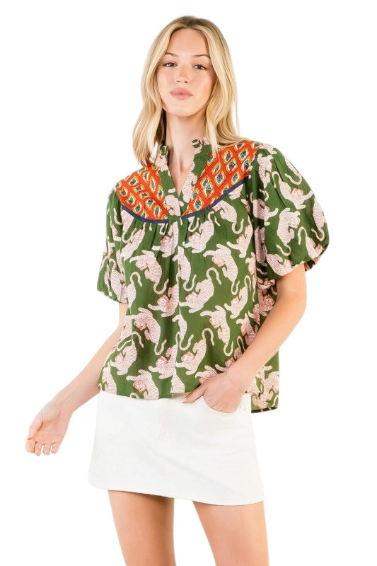 Green & Orange Tiger Top