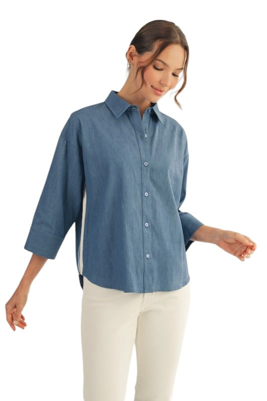 Stripe Detail Denim Top