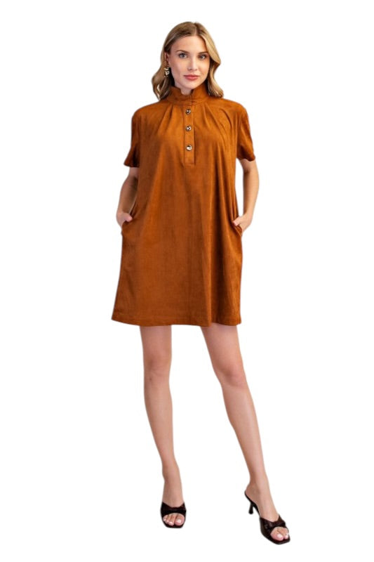 Suede Standing Collar Shift- 2 Colors