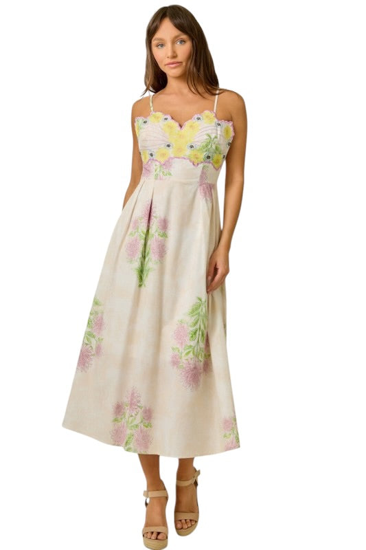 Embroidered Chest Detail Midi