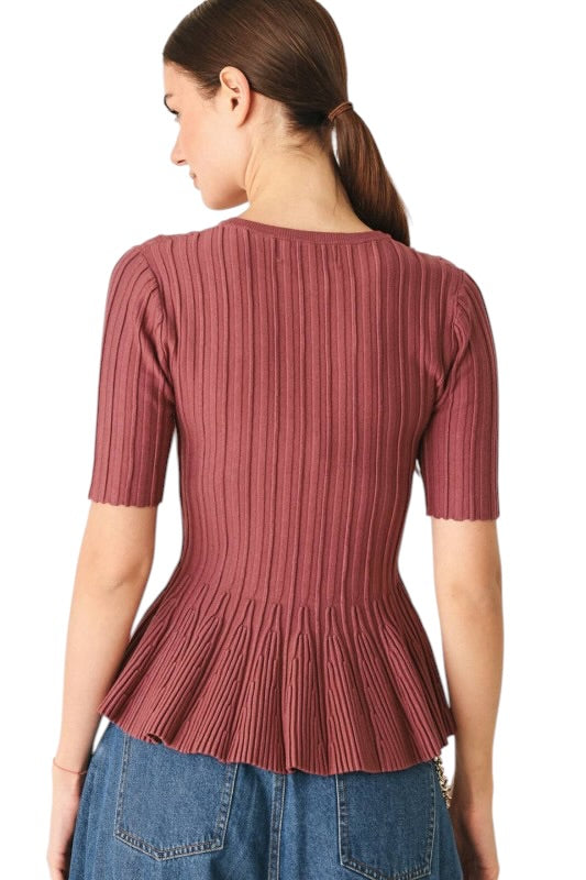 Peplum Knit Top in Rose