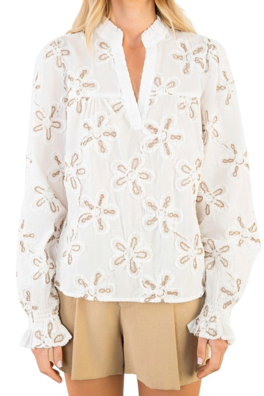 Floral Appliqué Long Sleeve Top