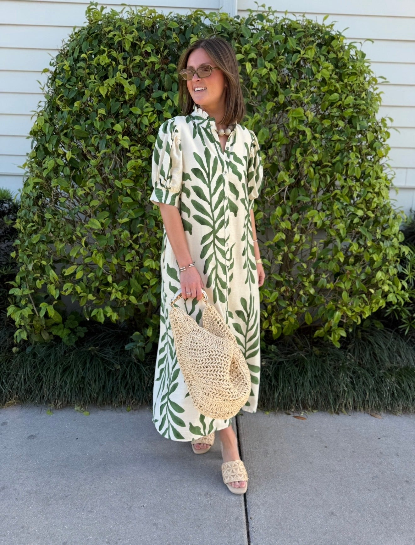 Olive Leaves Shirt Dress