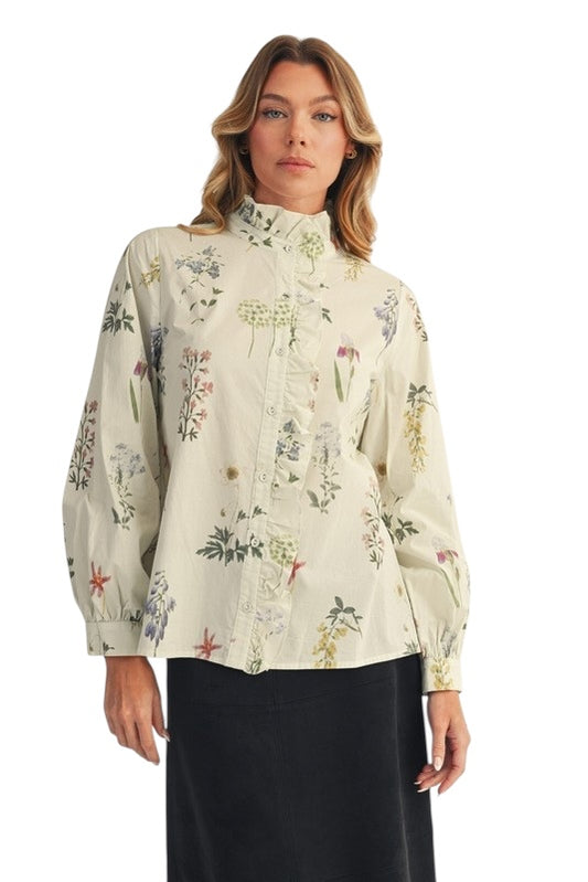 Ruffle Front Floral Blouse