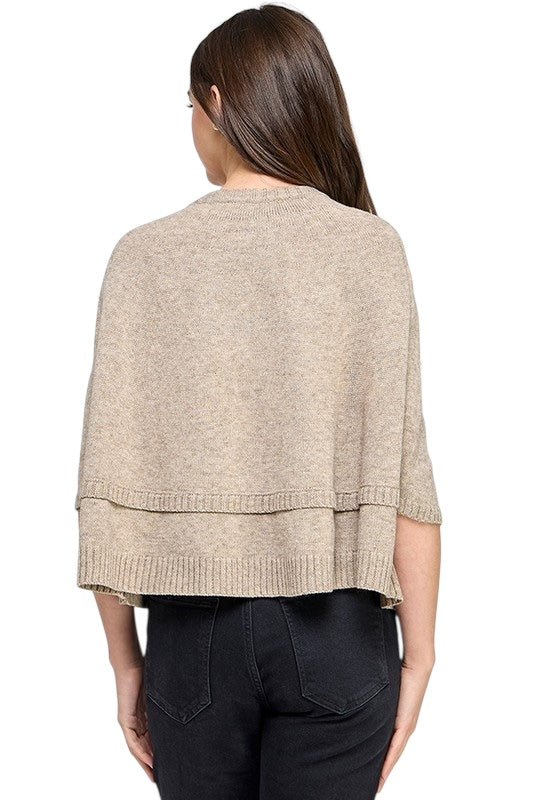 Button Front Cape Sweater in Taupe