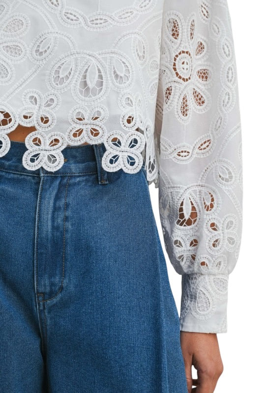Floral Eyelet Scallop Hem Blouse
