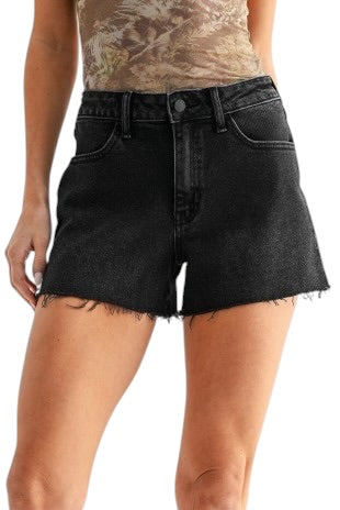 Black Denim Frayed Hem Shorts