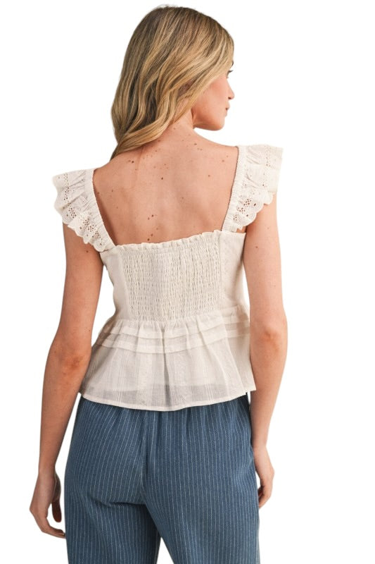 Eyelet Flutter Sleeve Top