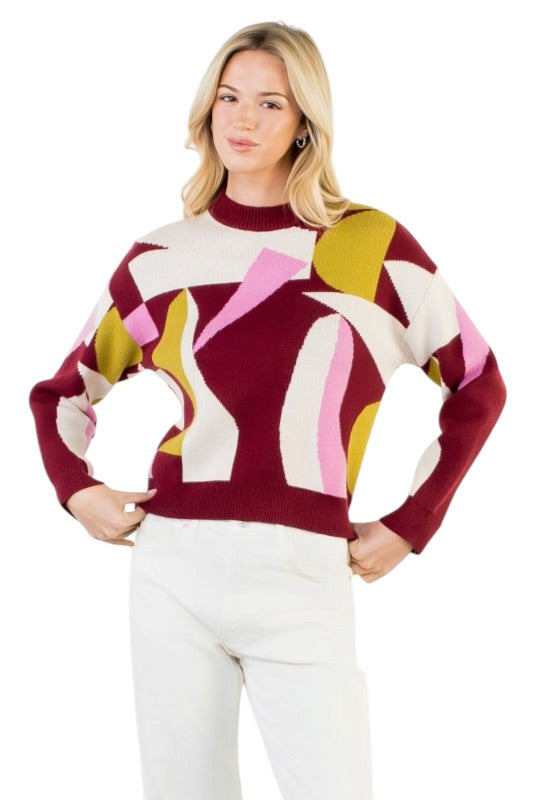 Burgundy & Citron Knit Sweater